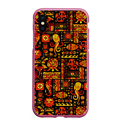 Чехол iPhone XS Max матовый Этнический орнамент - морские обитатели, цвет: 3D-малиновый