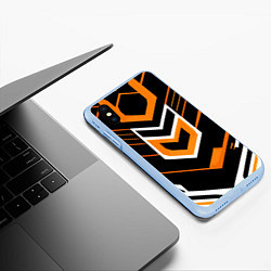 Чехол iPhone XS Max матовый Полосы и оранжево-белый шестиугольник, цвет: 3D-голубой — фото 2