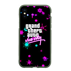 Чехол iPhone XS Max матовый GTA winter neon, цвет: 3D-темно-зеленый