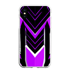 Чехол iPhone XS Max матовый Фиолетово-серые полосы на чёрном фоне, цвет: 3D-белый