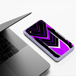 Чехол iPhone XS Max матовый Фиолетово-серые полосы на чёрном фоне, цвет: 3D-светло-сиреневый — фото 2