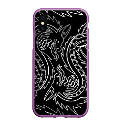 Чехол iPhone XS Max матовый Драконы татуировки самураи, цвет: 3D-фиолетовый