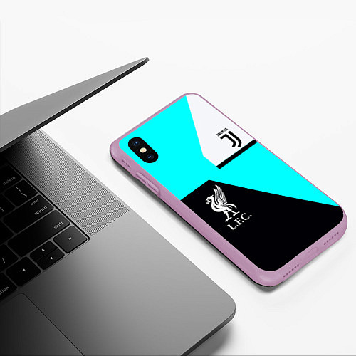 Чехол iPhone XS Max матовый Juventus x Liverpool geometry / 3D-Сиреневый – фото 3