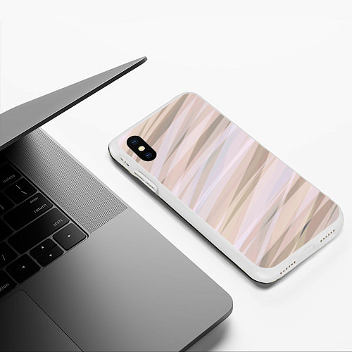 Чехол iPhone XS Max матовый Бежевый абстрактные полосы / 3D-Белый – фото 3