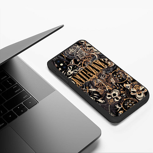 Чехол iPhone XS Max матовый Nirvana на фоне масок викингов рун и воронов / 3D-Черный – фото 3