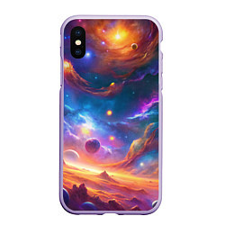 Чехол iPhone XS Max матовый Космический пейзаж яркий с галактиками, цвет: 3D-светло-сиреневый