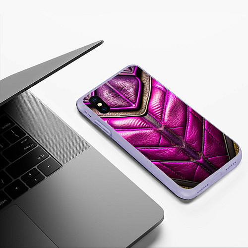 Чехол iPhone XS Max матовый Текстурная кожа в космическом стиле / 3D-Светло-сиреневый – фото 3