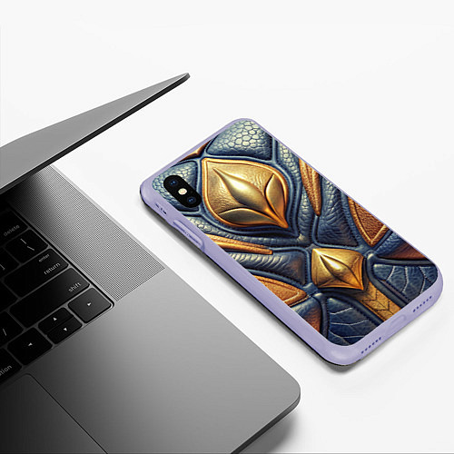 Чехол iPhone XS Max матовый Объемная позолоченная текстурная кожа / 3D-Светло-сиреневый – фото 3