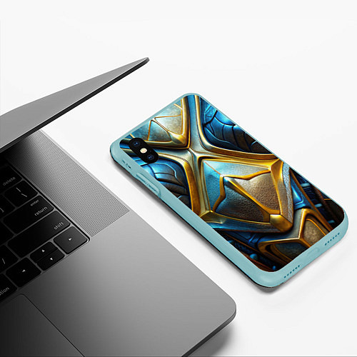 Чехол iPhone XS Max матовый Объемная синяя текстурная кожа / 3D-Мятный – фото 3