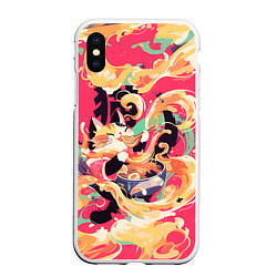 Чехол iPhone XS Max матовый The cat eats noodles, цвет: 3D-белый