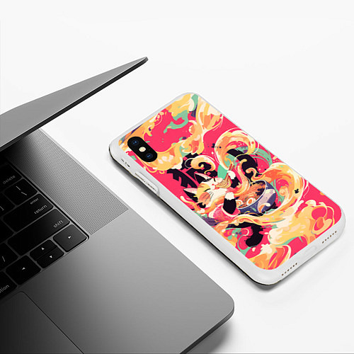 Чехол iPhone XS Max матовый The cat eats noodles / 3D-Белый – фото 3