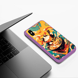 Чехол iPhone XS Max матовый The cat eats ramen, цвет: 3D-фиолетовый — фото 2