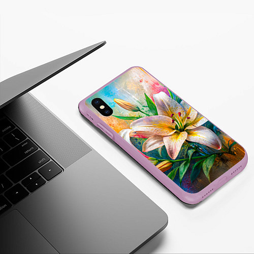 Чехол iPhone XS Max матовый Лилии абстракция гранж / 3D-Сиреневый – фото 3