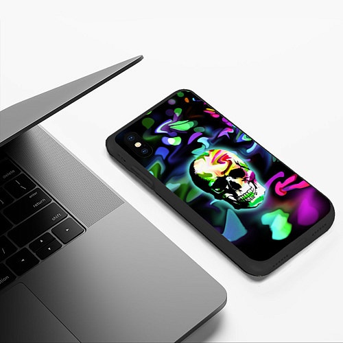 Чехол iPhone XS Max матовый Цветной череп / 3D-Черный – фото 3