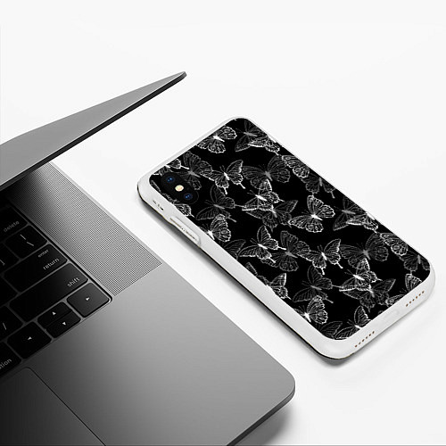Чехол iPhone XS Max матовый Паттерн бабочки / 3D-Белый – фото 3