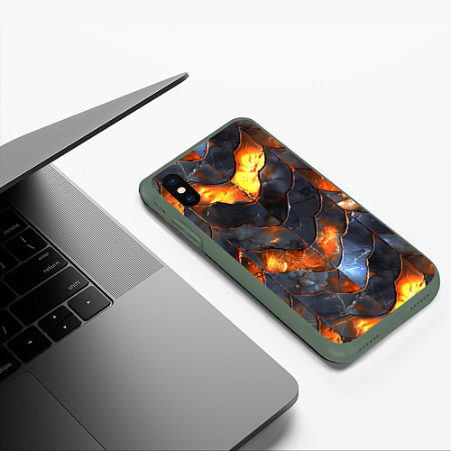 Чехол iPhone XS Max матовый Чешуя в огне / 3D-Темно-зеленый – фото 3