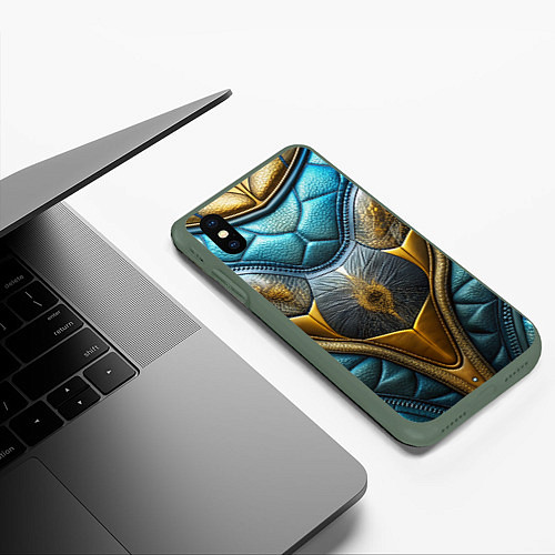 Чехол iPhone XS Max матовый Объемный футуристический текстурный костюм из кожи / 3D-Темно-зеленый – фото 3