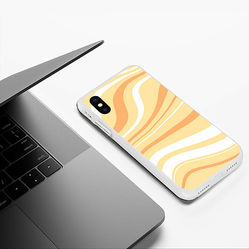 Чехол iPhone XS Max матовый Светлый жёлто-оранжевый волнистые полосы / 3D-Белый – фото 3