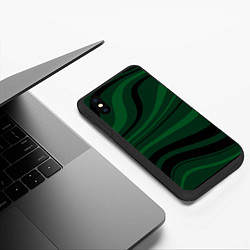 Чехол iPhone XS Max матовый Тёмный зелёный волнистые полосы, цвет: 3D-черный — фото 2