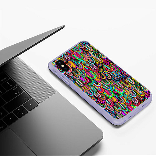 Чехол iPhone XS Max матовый Абстрактные перья в стиле бохо / 3D-Светло-сиреневый – фото 3