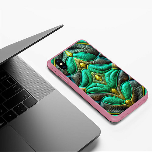 Чехол iPhone XS Max матовый Объемная футуристичная текстура из кожи / 3D-Малиновый – фото 3