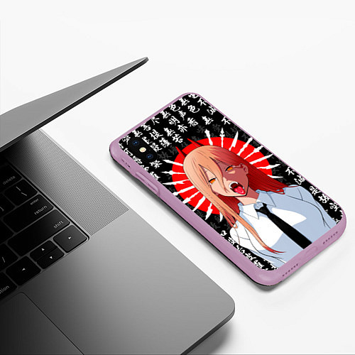Чехол iPhone XS Max матовый Демон крови Пауэр - аниме человек бензопила / 3D-Сиреневый – фото 3