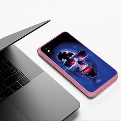 Чехол iPhone XS Max матовый Череп разъяренный кричащий - blue skull, цвет: 3D-малиновый — фото 2