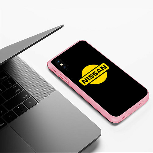 Чехол iPhone XS Max матовый Nissan yellow logo / 3D-Баблгам – фото 3