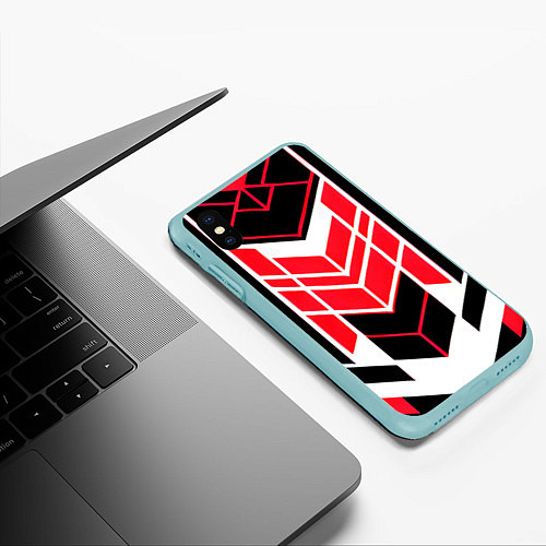 Чехол iPhone XS Max матовый Red and white lines on a black background / 3D-Мятный – фото 3
