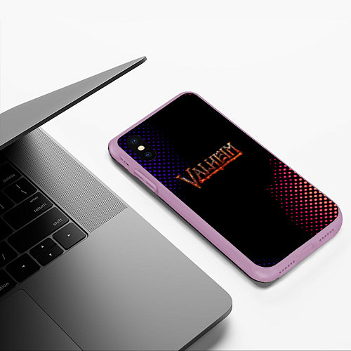 Чехол iPhone XS Max матовый Valheim logo pattern / 3D-Сиреневый – фото 3