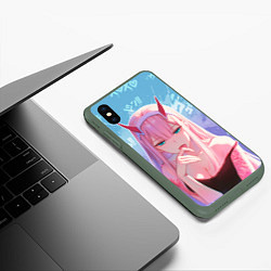 Чехол iPhone XS Max матовый Zero two аниме, цвет: 3D-темно-зеленый — фото 2