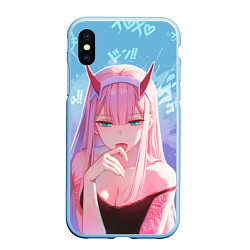 Чехол iPhone XS Max матовый Zero two аниме, цвет: 3D-голубой