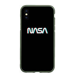 Чехол iPhone XS Max матовый NASA glitch, цвет: 3D-темно-зеленый