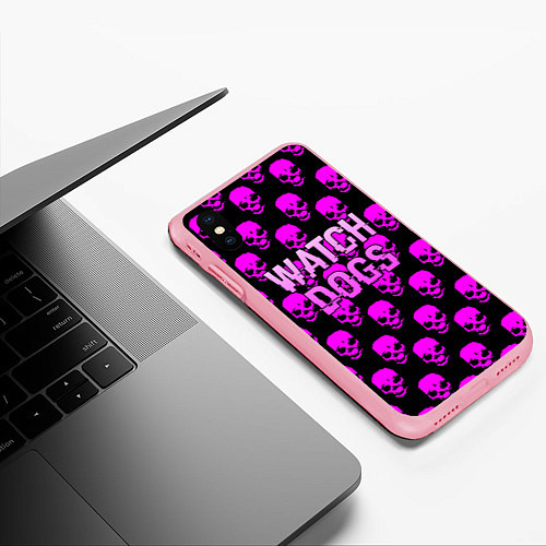 Чехол iPhone XS Max матовый Watch dogs neon skull / 3D-Баблгам – фото 3