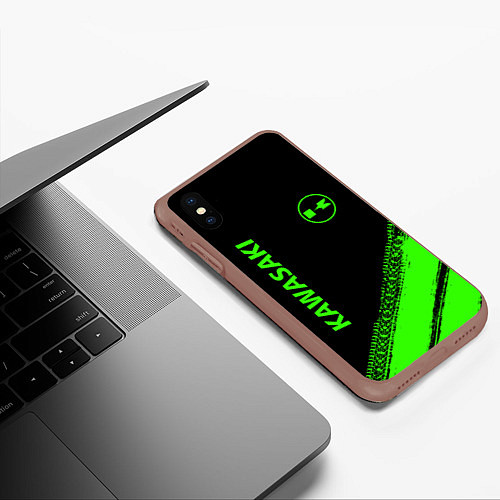 Чехол iPhone XS Max матовый Kawasaki - logo / 3D-Коричневый – фото 3