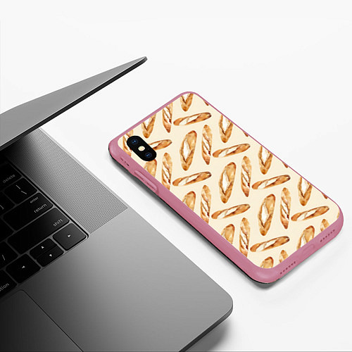 Чехол iPhone XS Max матовый The baguette pattern / 3D-Малиновый – фото 3