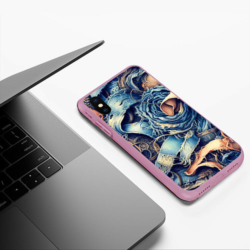 Чехол iPhone XS Max матовый Джинсовая рванина - модный тренд / 3D-Розовый – фото 3