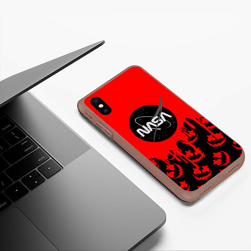 Чехол iPhone XS Max матовый Marshmello x Nasa red / 3D-Коричневый – фото 3