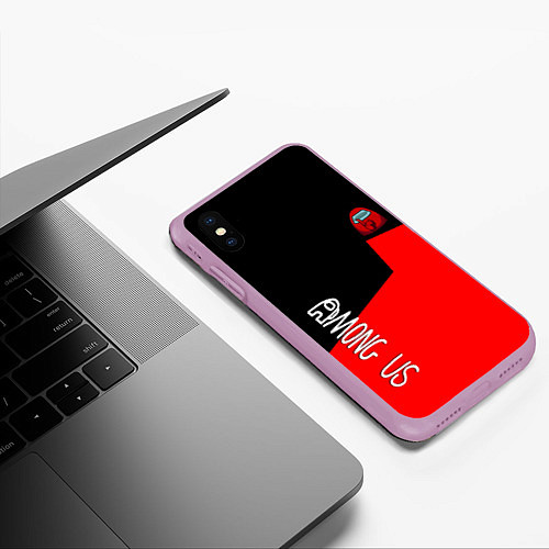 Чехол iPhone XS Max матовый Амонг ас геометрия красный / 3D-Сиреневый – фото 3