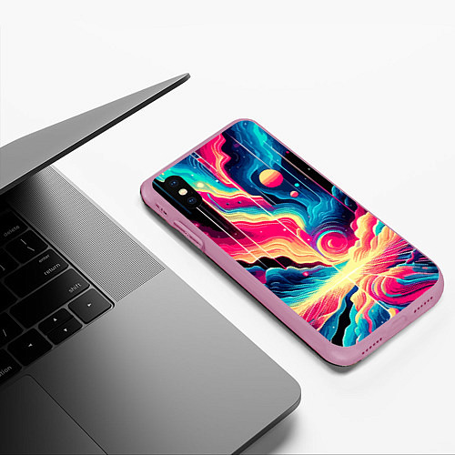 Чехол iPhone XS Max матовый Neon space fantasy - ai art / 3D-Розовый – фото 3