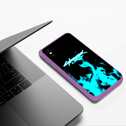 Чехол iPhone XS Max матовый Cyberpunk neon flame / 3D-Фиолетовый – фото 3