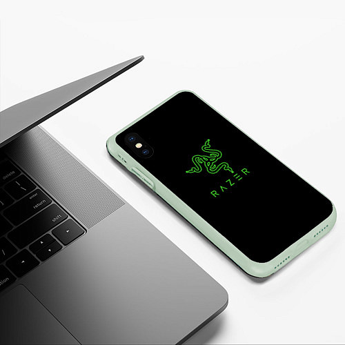 Чехол iPhone XS Max матовый Razer logo brend / 3D-Салатовый – фото 3