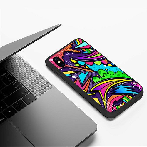 Чехол iPhone XS Max матовый Яркое граффити / 3D-Черный – фото 3