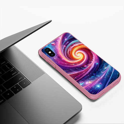 Чехол iPhone XS Max матовый Космическая галактическая спираль - неоновое свече / 3D-Малиновый – фото 3