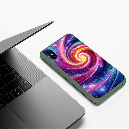 Чехол iPhone XS Max матовый Космическая галактическая спираль - неоновое свече / 3D-Темно-зеленый – фото 3