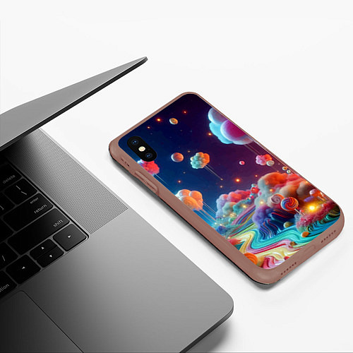 Чехол iPhone XS Max матовый Planet chupa chups - neon glow / 3D-Коричневый – фото 3