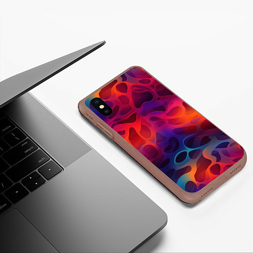 Чехол iPhone XS Max матовый Паттерн неоновой волны / 3D-Коричневый – фото 3