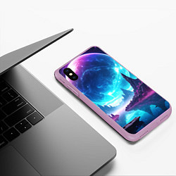 Чехол iPhone XS Max матовый Космический пейзаж - планеты, цвет: 3D-сиреневый — фото 2