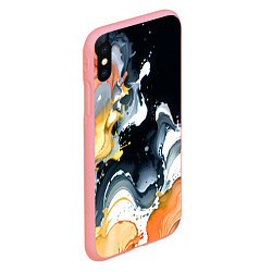 Чехол iPhone XS Max матовый Белые и персиковые разводы на черном фоне, цвет: 3D-баблгам — фото 2