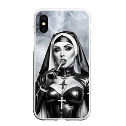 Чехол iPhone XS Max матовый Пошлая монахиня с чупа чупсом, цвет: 3D-белый
